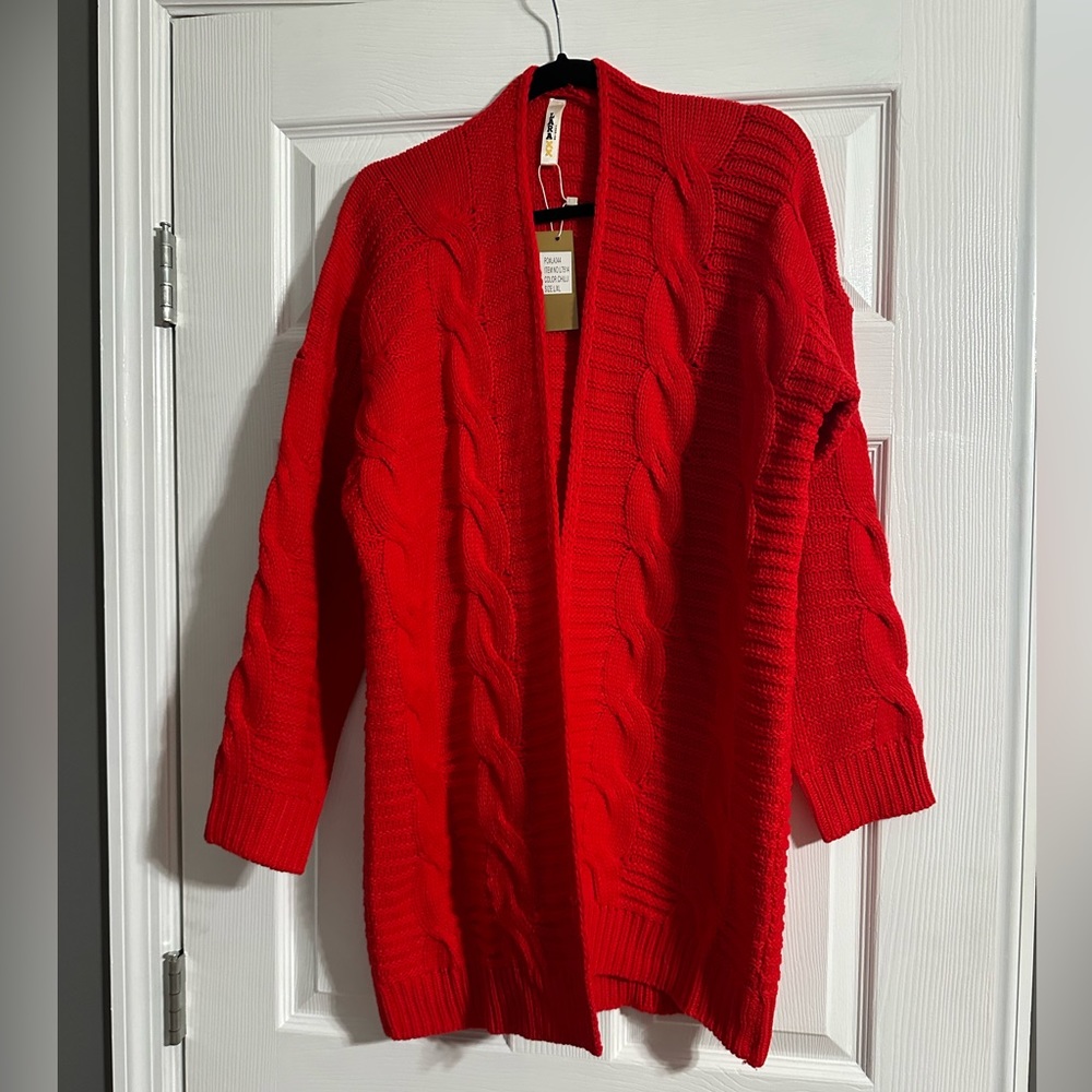 LARA Red Cable Knit Cardigan